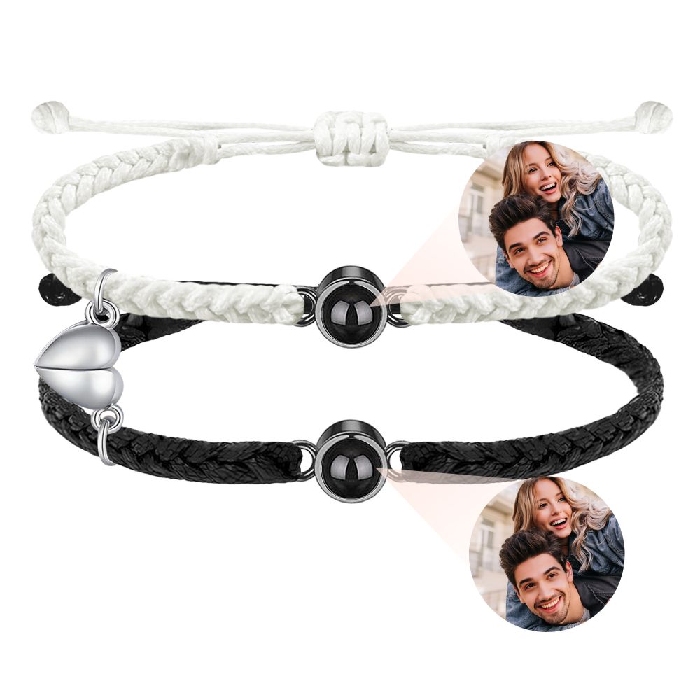 Customized Personalized Heart Magnet Photo Bracelet Sets