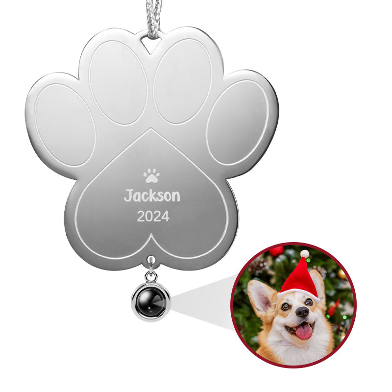 Personalized Photo Projection Dog Paw Drop Pendant Ornament For Christmas Tree