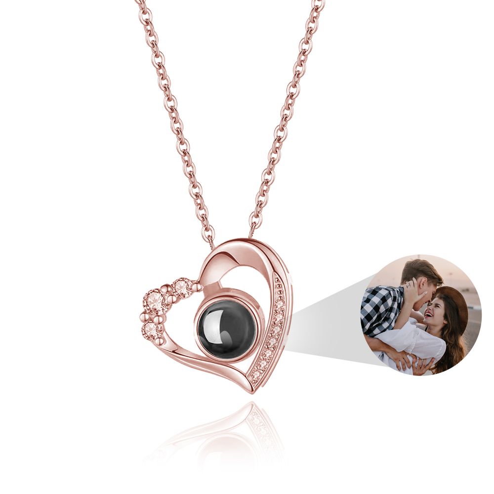 Easycosy Personalized Heart With Diamond Projection Necklace