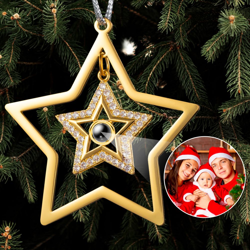 Personalized Photo Projection Star Drop Pendant Ornament For Christmas Tree