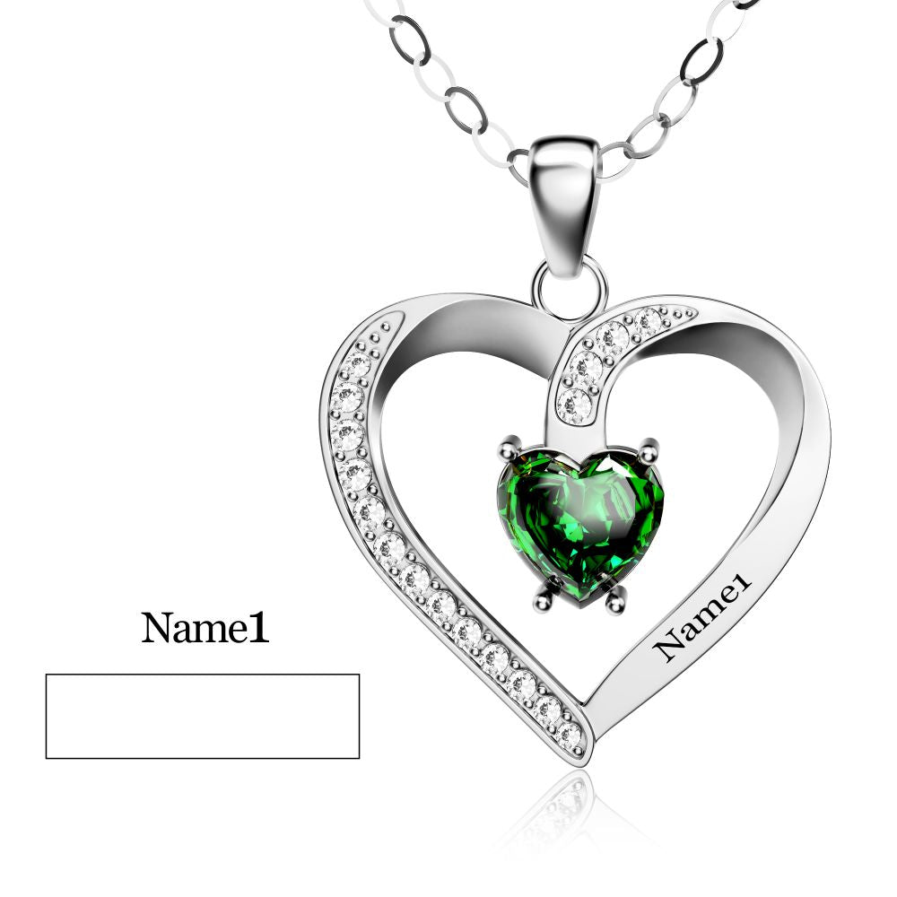 Personalized Name Simulated Birthstone Heart Necklace With Diamond