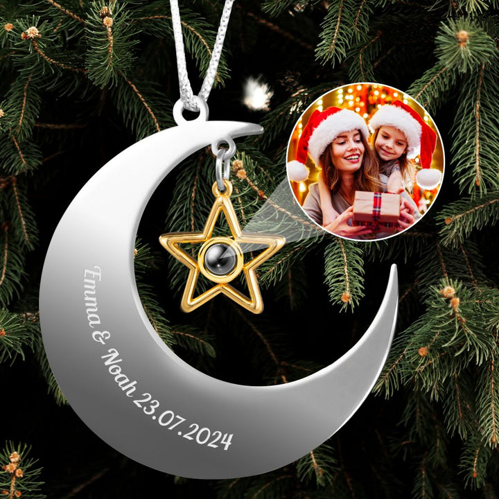 Personalized Photo Projection Moon Drop Pendant Ornament For Christmas Tree