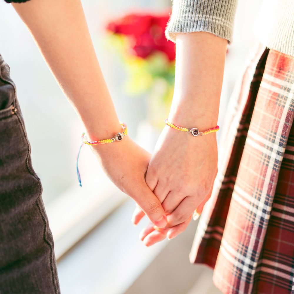 Customized Personalized Photo Bracelet With Rainbow Rope