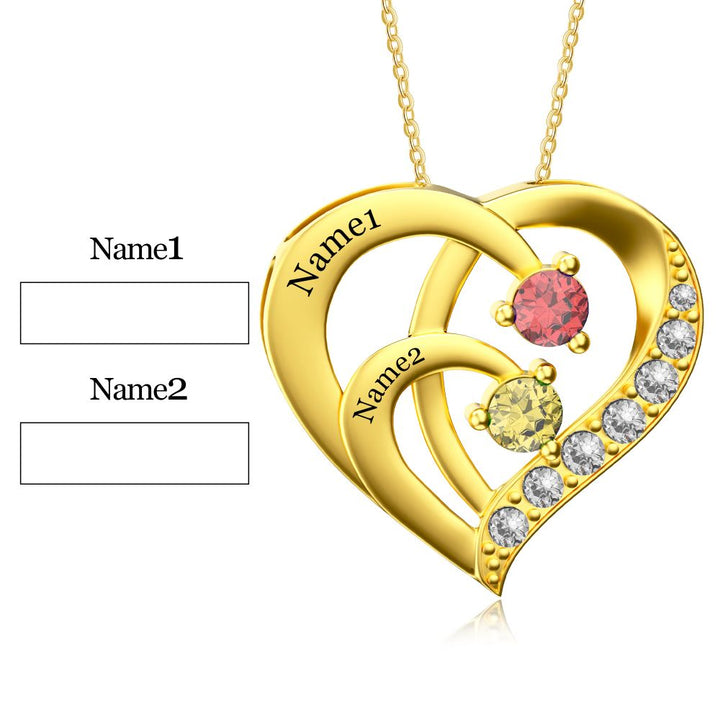 Personalized 2 Names Simulated Birthstone Heart Necklace