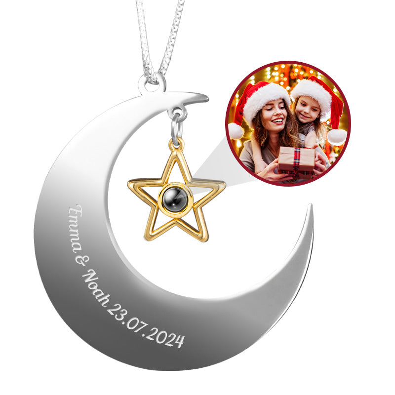 Personalized Photo Projection Moon Drop Pendant Ornament For Christmas Tree