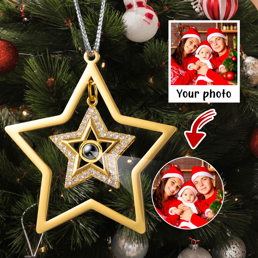 Personalized Photo Projection Star Drop Pendant Ornament For Christmas Tree