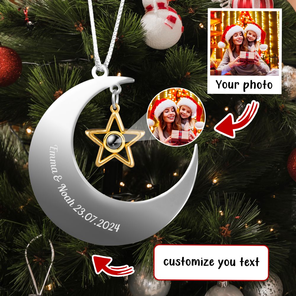 Personalized Photo Projection Moon Drop Pendant Ornament For Christmas Tree