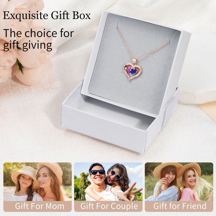 Personalized 2 Names Simulated Birthstone Heart Necklace With Diamond