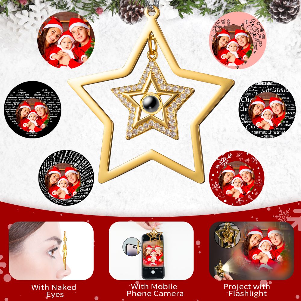 Personalized Photo Projection Star Drop Pendant Ornament For Christmas Tree