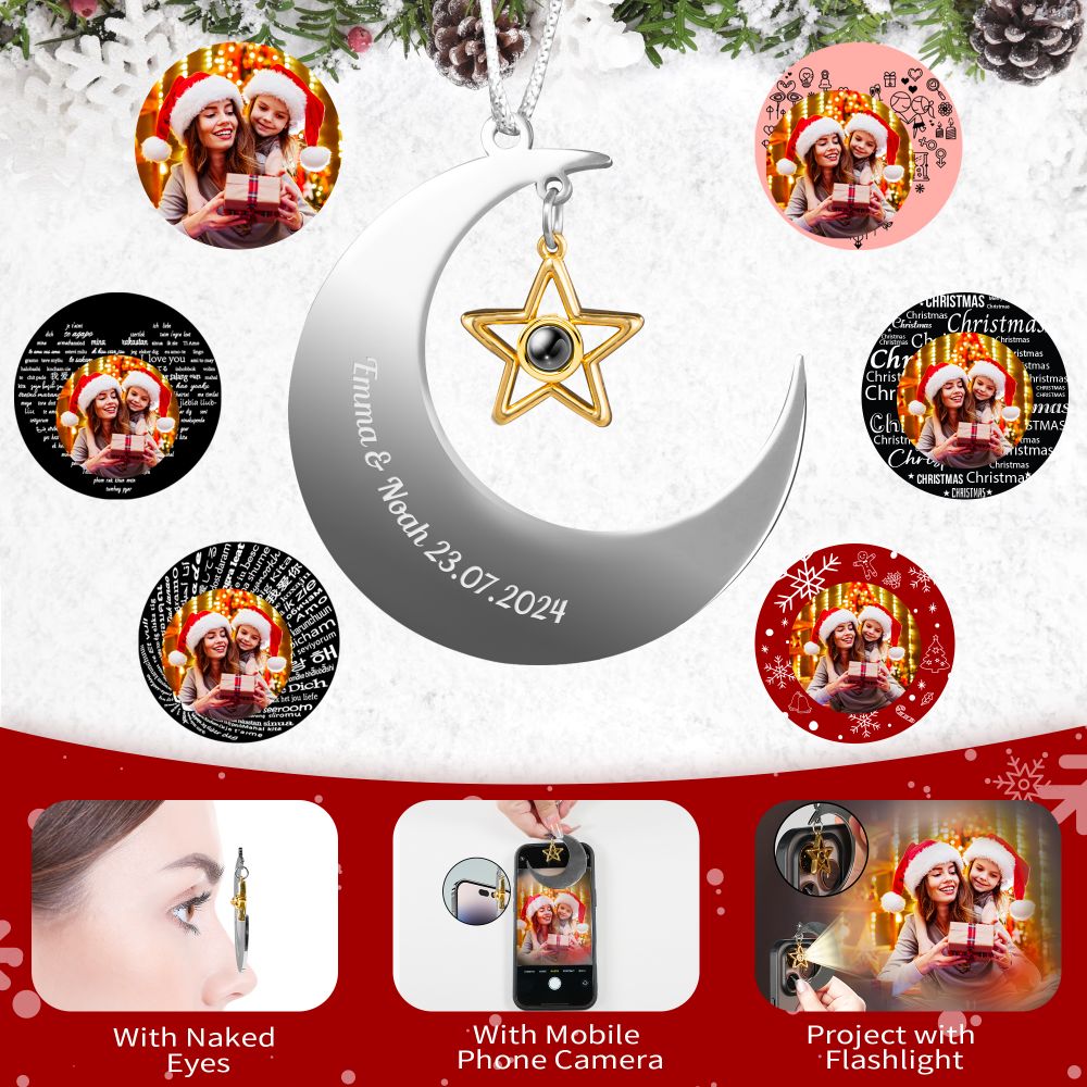 Personalized Photo Projection Moon Drop Pendant Ornament For Christmas Tree