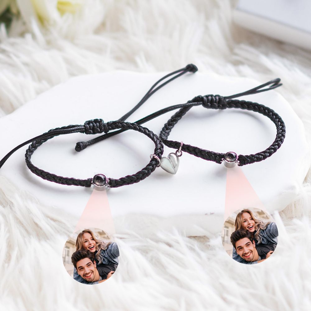 Customized Personalized Heart Magnet Photo Bracelet Sets